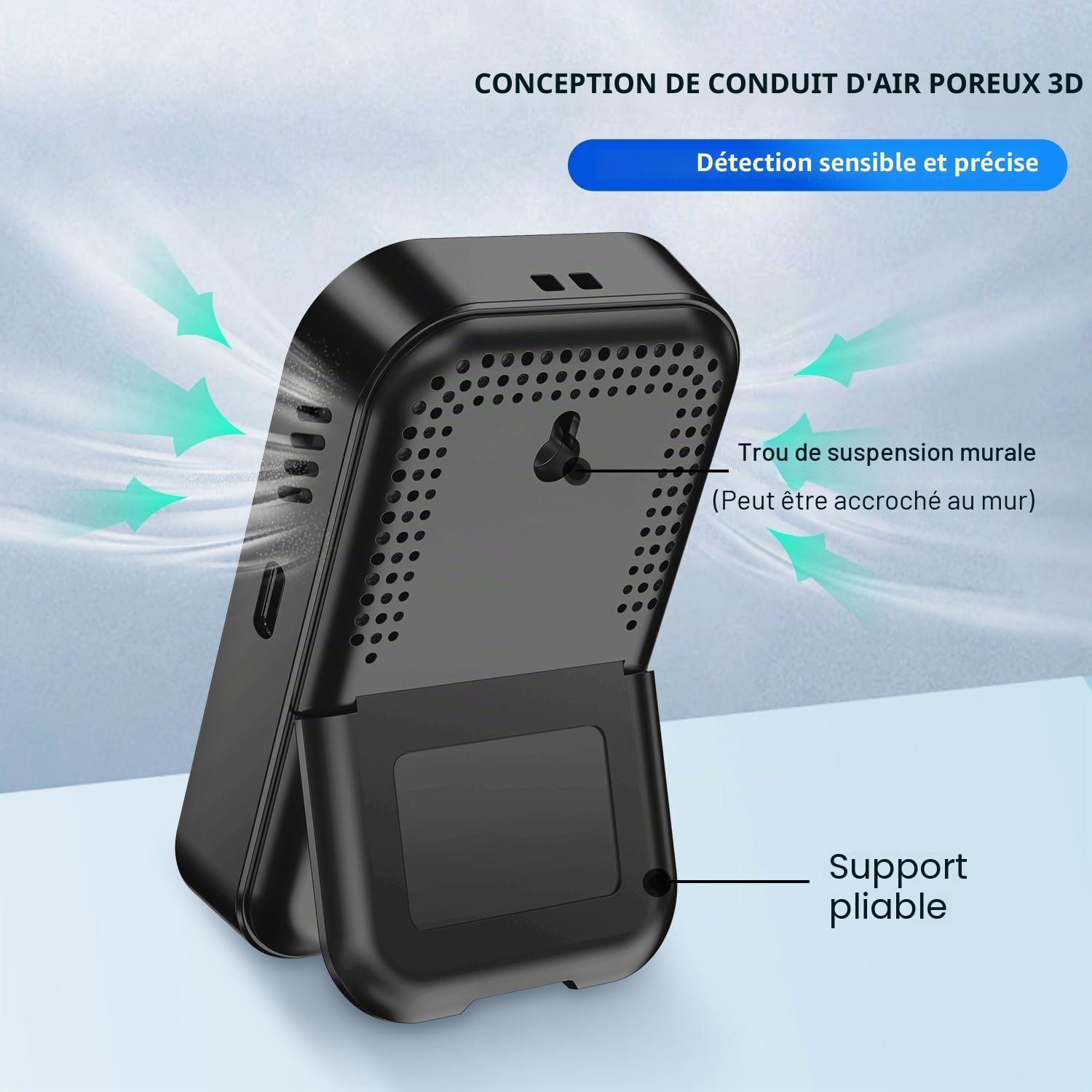 Détecteur de Monoxyde de Carbone Portable pour Voyage Camping Voiture, Alarme de CO Portatif, Mesureur de Monoxyde de Carbone avec Batterie Rechargeable Intégrée, Gris Foncé, HD09