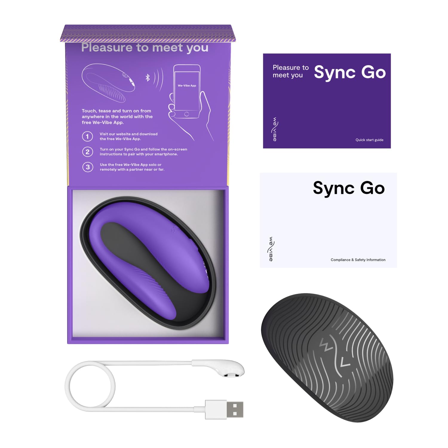 We-Vibe Sync Go Travel Edition Vibrador para parejas Vibrador en forma de C | Juguete para parejas con vibración portátil | Recargable | Estuche de viaje | Morado