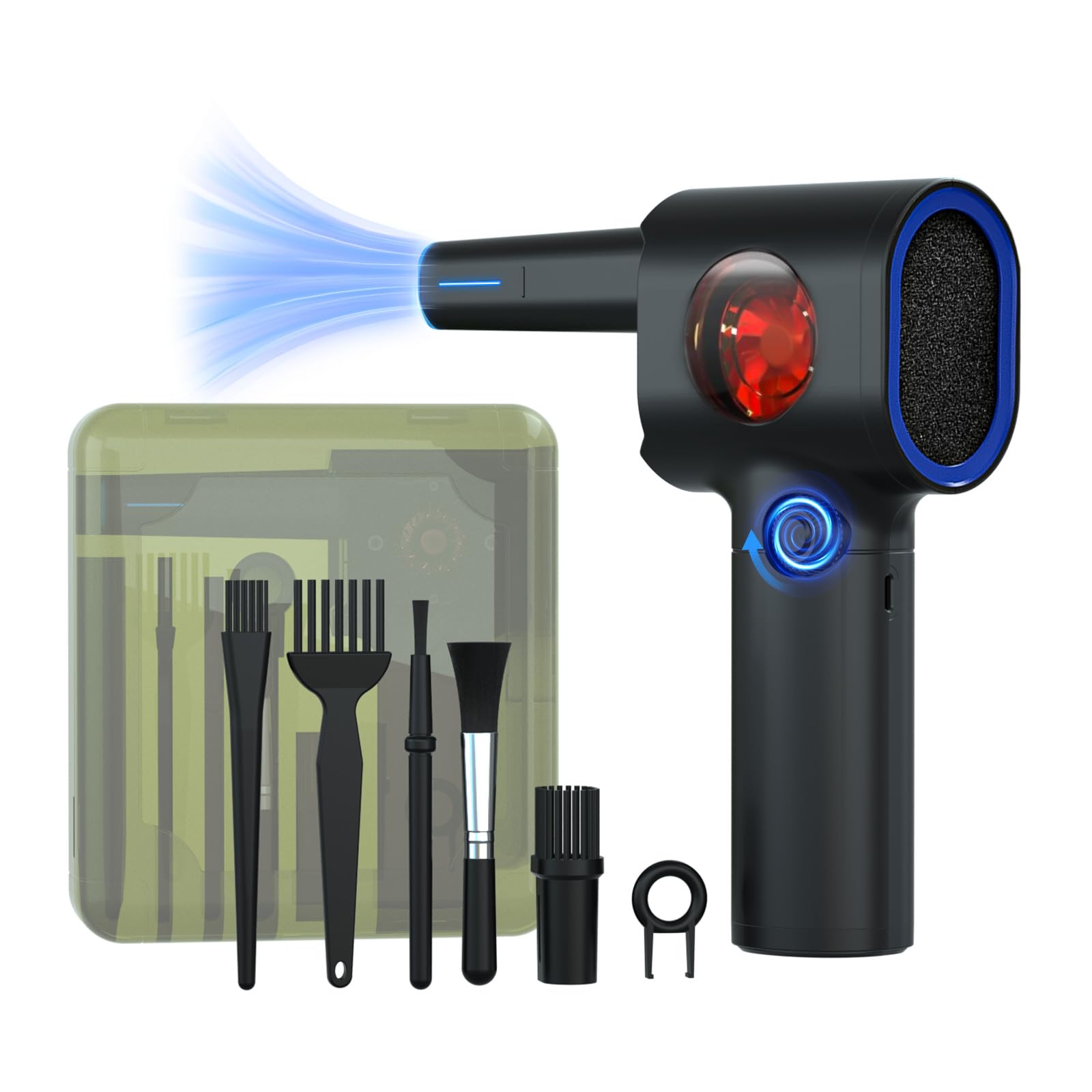 ATEngeusElectric Air Duster, Stepless Speed, LED Light, 6 Accessories, Keyboard Cleaner, Rechargeable, Alternative to Compressed Air, 1 Piece, Part Number: TAD073