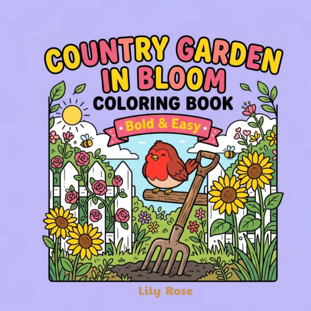 Country Garden in Bloom: Coloring Book for Adults, Bold and Easy: 40 Simple Cottagecore Designs Featuring Flowers, Garden Scenes and Nature for Relaxation | Stress Relief Coloring Pages