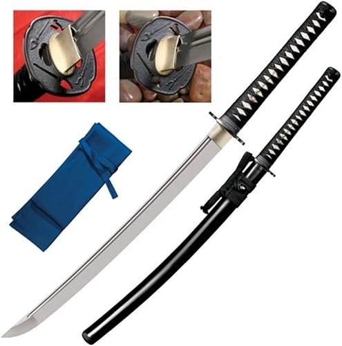 Miniatura 2 de Cold Steel Warrior Series - Espada Katana Samurai con mango de piel de rayo, vaina de madera lacada negra, cordón trenzado negro y menuki de latón,