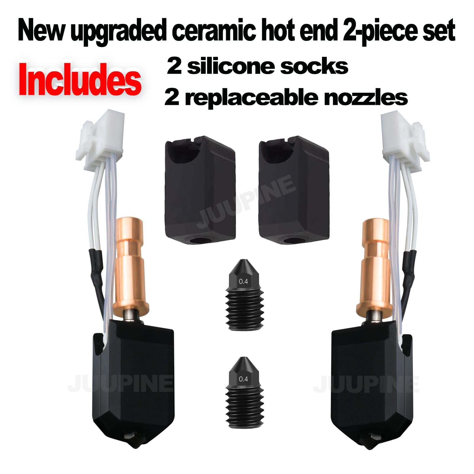 2pack 3D Printer Upgrade Fast Heating Kobra S1 Extruder Ceramic Heating Tube Print Head, Cobra S1 Combo Kit includes 2 Upgraded Hot Ends and 2 Hardened Steel 0.4mm Nozzles and 2 Silicone Socks