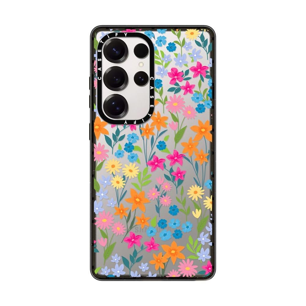 CASETiFY Impact Galaxy S25 Ultra Case - Bright Spring Flowers - Clear Black