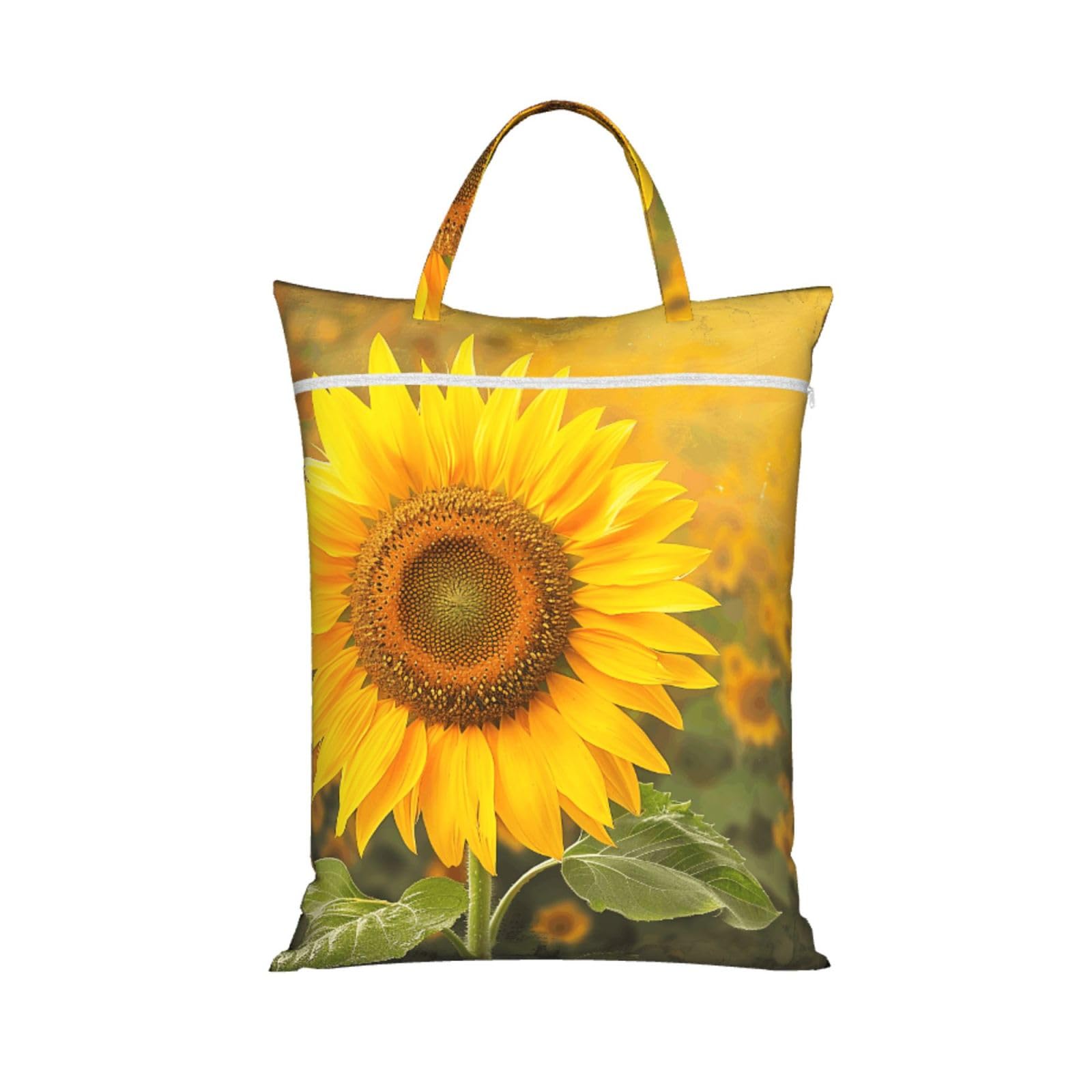 Large Travel Laundry Bags,Sunflower Print with Handle Foldable Laundry Bag for Holidays Gym Swimming and Family Trips, 1Pcs