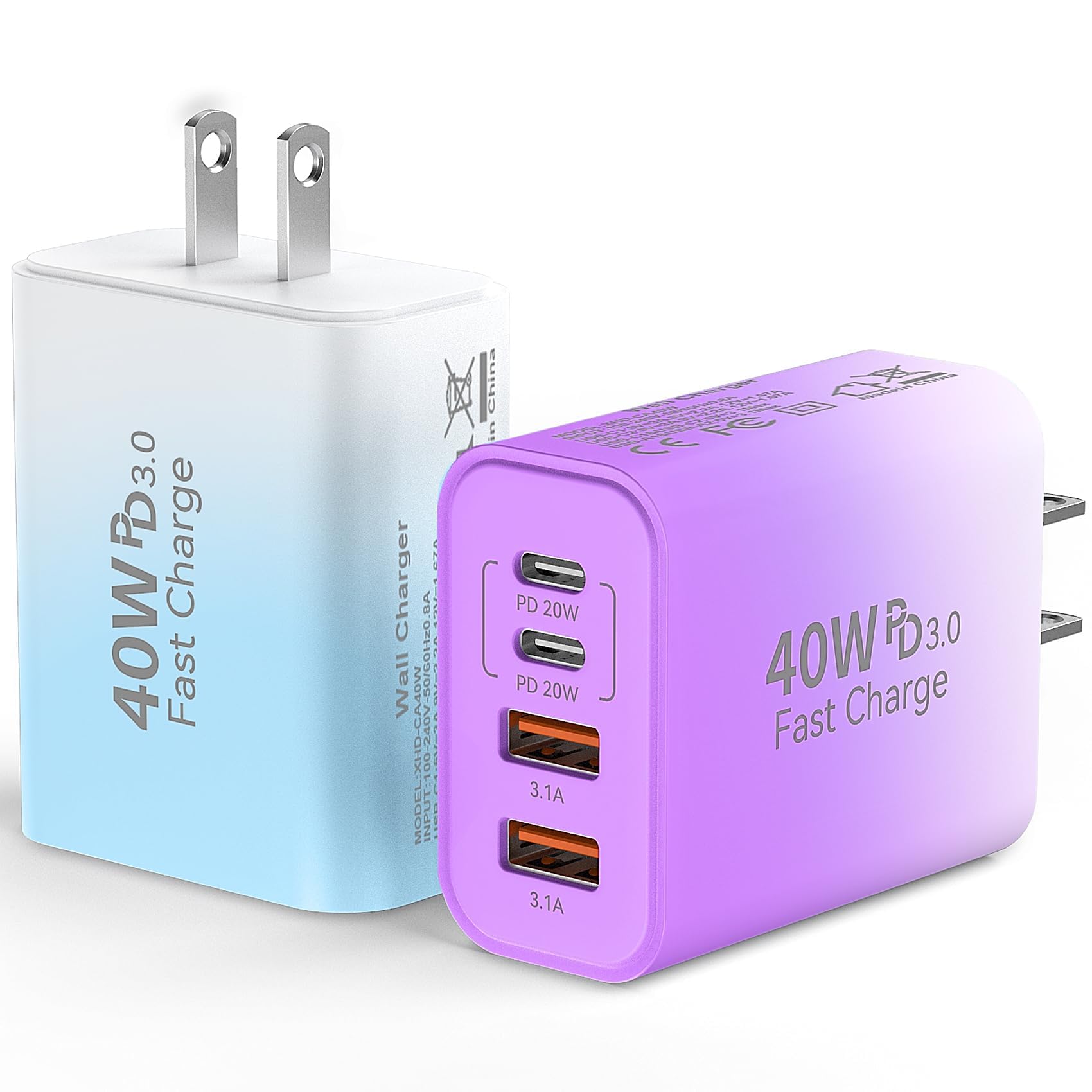 USB C Wall Fast Charger Block 40W 4-Port Type C Chargers Fast Charging Blocks PD Power Charger Adapter