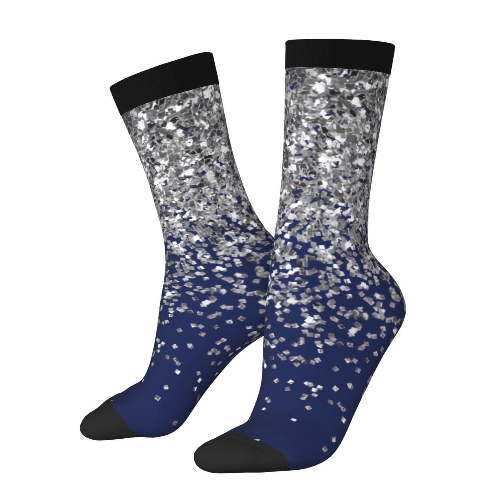 peiyeety Silver Navy Blue Glitter Sparkle Fun Socks Crew Socks For Men & Women - Unisex