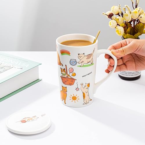 Miniatura 7 de BLUEPOLAR Taza de cerámica para café, taza de viaje, taza de té de latte de porcelana, tazas de café para gatos, 17 oz
