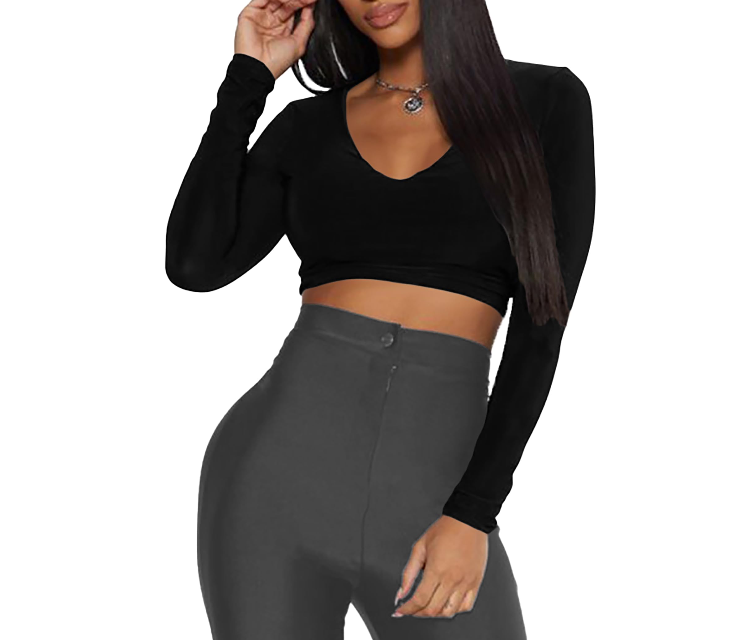the blazze Women's Cotton Readymade Stretchable Deep V Neck Long | Full Sleeve Crop Top for Women L432-picture-40