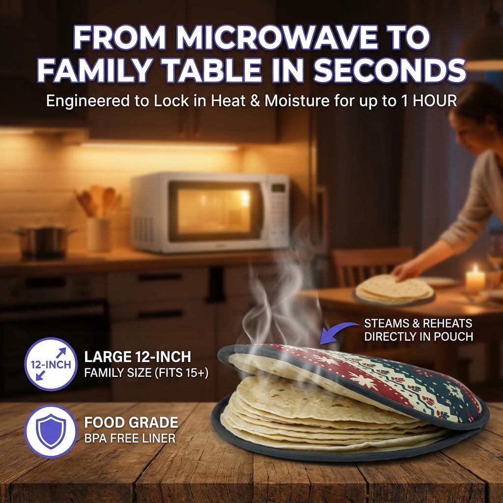 Sophix Tortilla Warmer Pouch - 12-Inch Large Size - This Thermal Insulated Fabric Holder Keeps Tortillas, Naan Bread, and Pizza Rolls Warm for up to One Hour (Christmas Design)