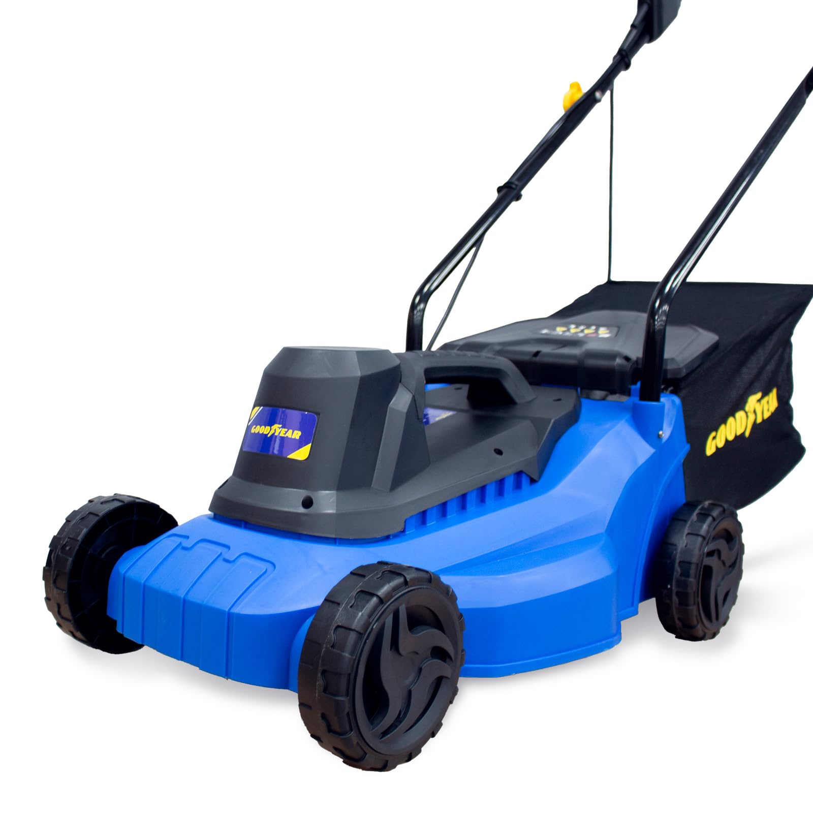 Goodyear - Kosiarka elektryczna 1200 W. silnik 3300 obr./min 230-240 V, kosiarka z kablem o szerokości koszenia 32 cm, 61 x 38 x 27 cm, worek do zbierania 35 litrów, wysokość regulowana w 3 pozycjach