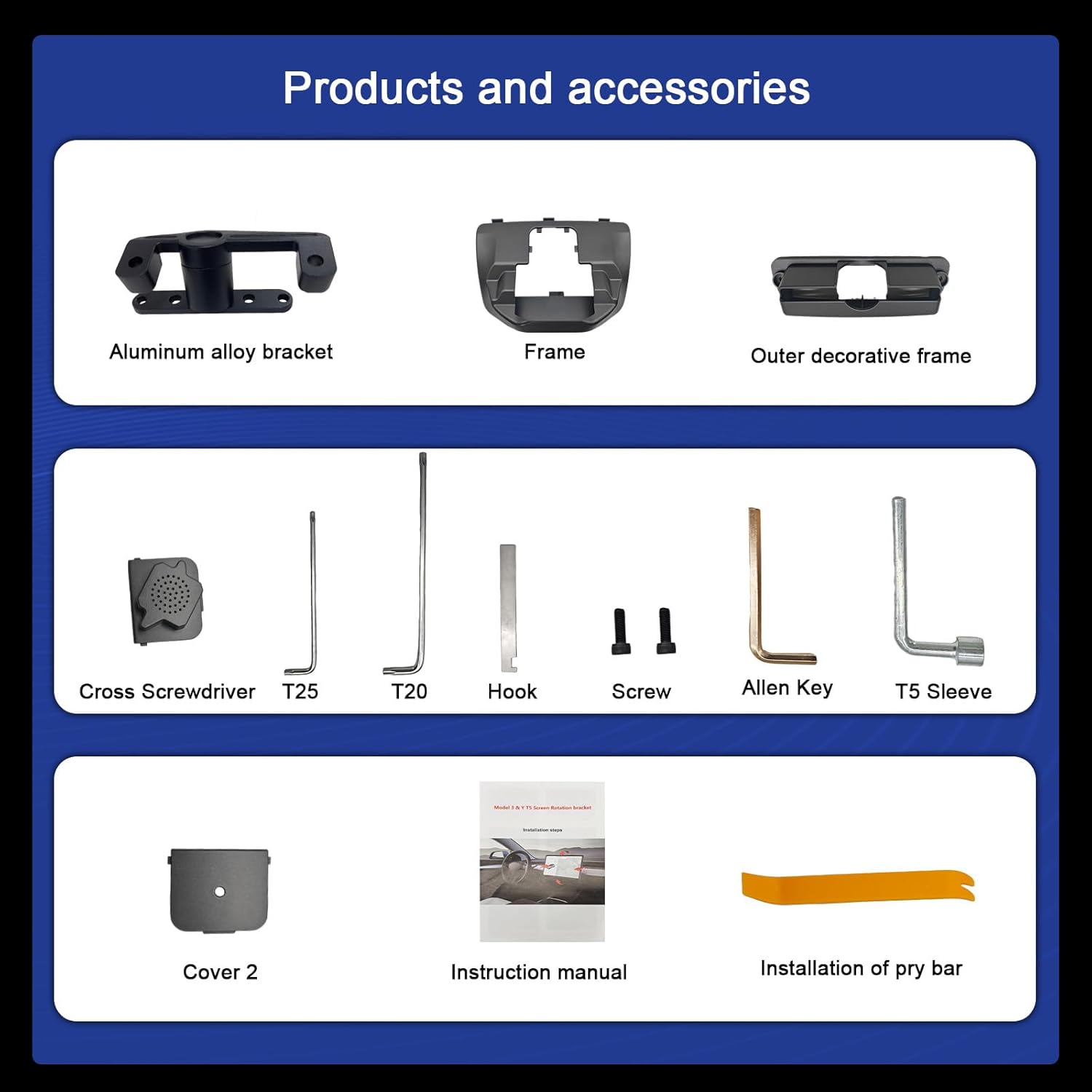 CUSP Rotating Screen Mount for Tesla Model 3 (2017-2023) & Tesla Model Y (2020-2023), 4-Way Left/Right & Up/Down Adjustable Display Holder, No Wire Damage, Aluminum Alloy Center Console Bracket