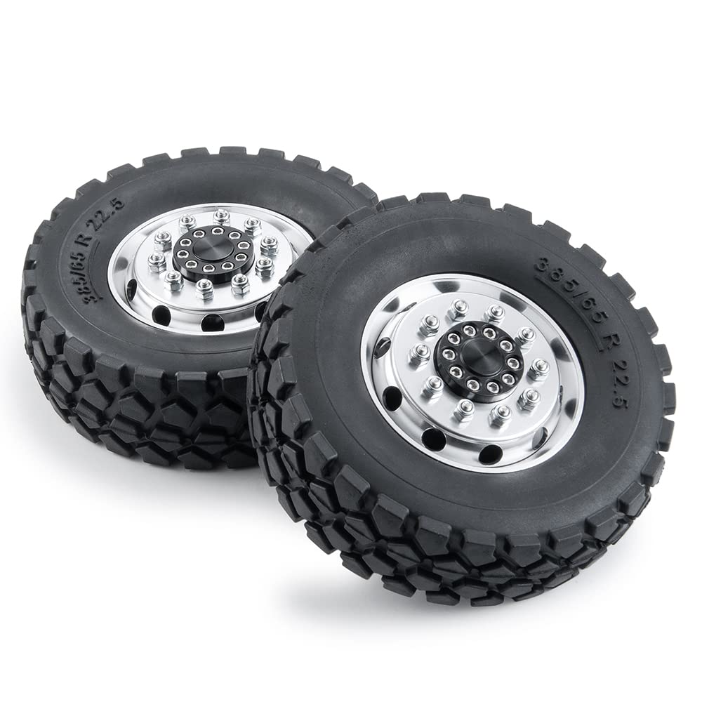 ZuoLan RC Trailer Front Rims Alloy Wheels Wheel Hubs with Tyres for 1/14th Tamiya RC Tractor Truck Car Trailer Pack of 2 - Image 2
