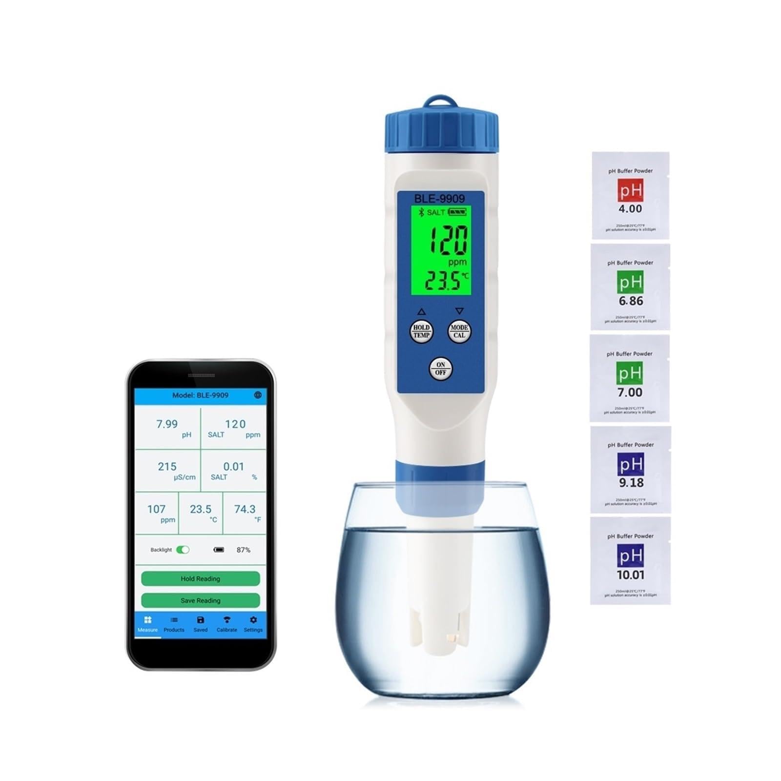 Misuratore di pH Bluetooth 7 in 1/5 in 1 Smart PH EC TDS ORP SALE SG TEMP Test qualità 'acqua Acquari salinità Giardinaggio, Agricoltura(5 in 1 PH Meter)