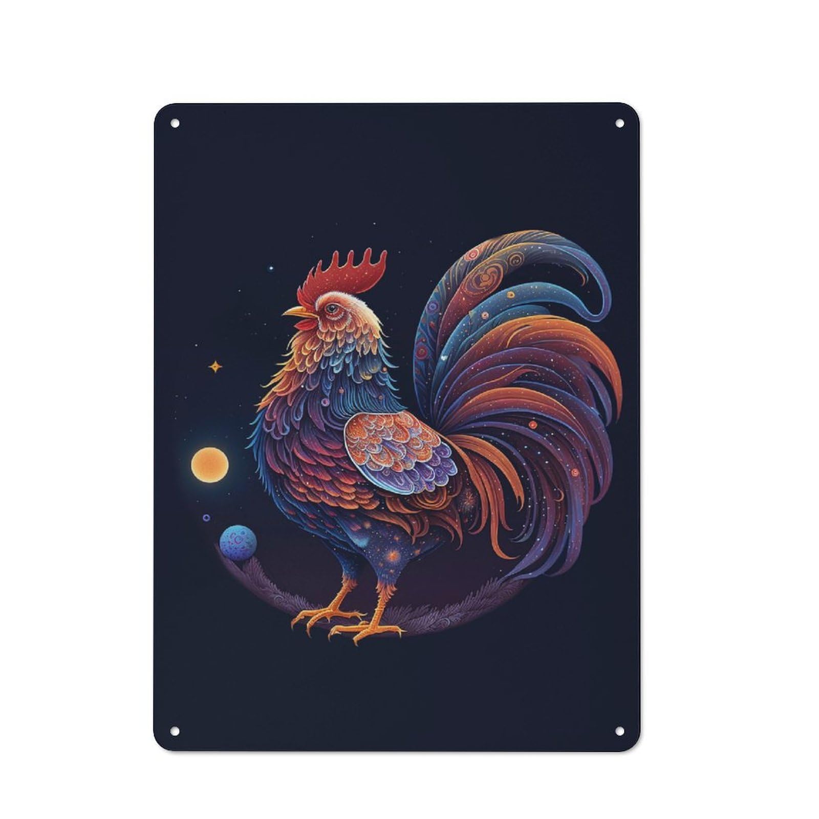 King Rooster Vintage Metal Wall Decor 40x30cm, Garage Metal Sign for Garage, Workshop, Shed Or Utility Room