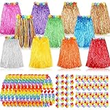 ONKULL 12 Set 60 Pcs Hawaiian Luau Hula Skirts Decorations, Grass Skirts, Hawaiian Bracelet & Necklace for Tropical Beach Party Holiday,Birthdays Party Decorations Favors Supplies Multicolor
