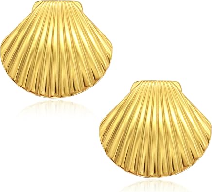 yfstyle Stainless Steel Conch Shell Earring Studs 18k Gold Plated Spiral Seashell Earrings for Women Huggie Hoop Seashell Earrings Set Summer Beach Jewelry Gifts
