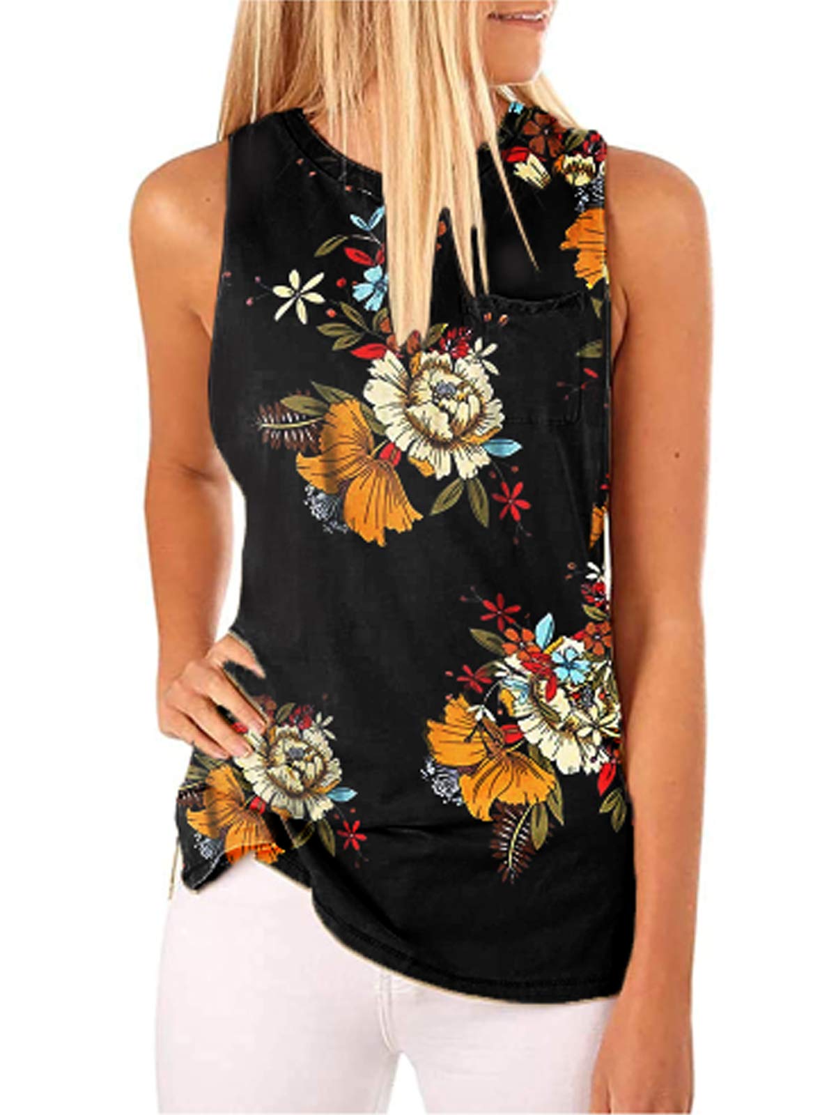 Hount Women's High Neck Tank Tops Summer Sleeveless T Shirts Loose Fit with Pockets