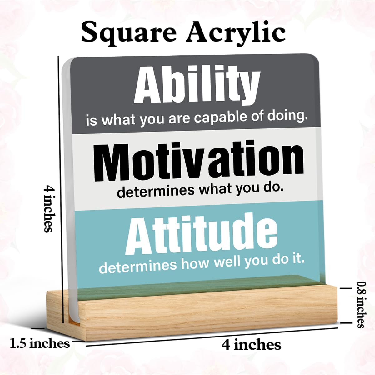 Motivational Inspirational Office Desk Decor With Sayings Ability Motivation Attitude Acrylic Plaque Sign With Wooden Stand Decoration for Home Office Bathroom Cubicle - Image 2