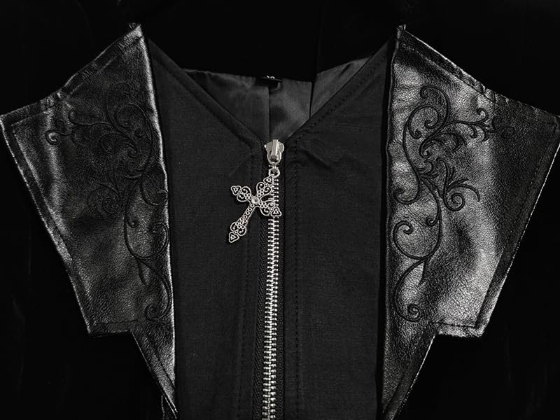 Men's Gothic Steampunk Coat | Medieval Vampire Jacket w/Velvet Trim Renaissance Pirate Trench Cosplay - Image 5