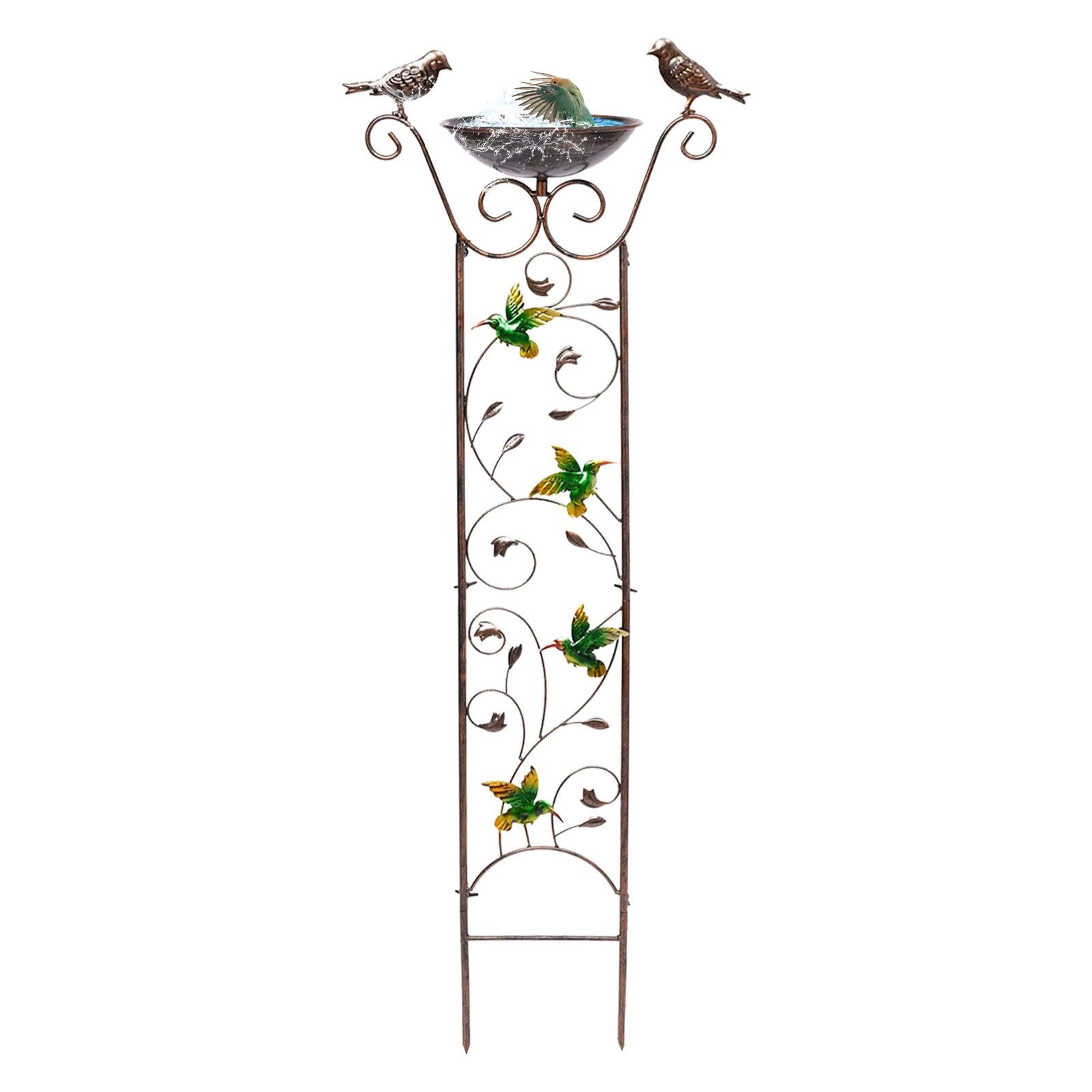Vogeltränke und Futterspender aus Metall, dekoratives Vogelbad aus Metall,Outdoor-Vogeltränke für Kletterpflanzen - Multifunktionale kleine Gartenpflanzenstütze, abnehmbare Vogelfutterschale, Vogelträ