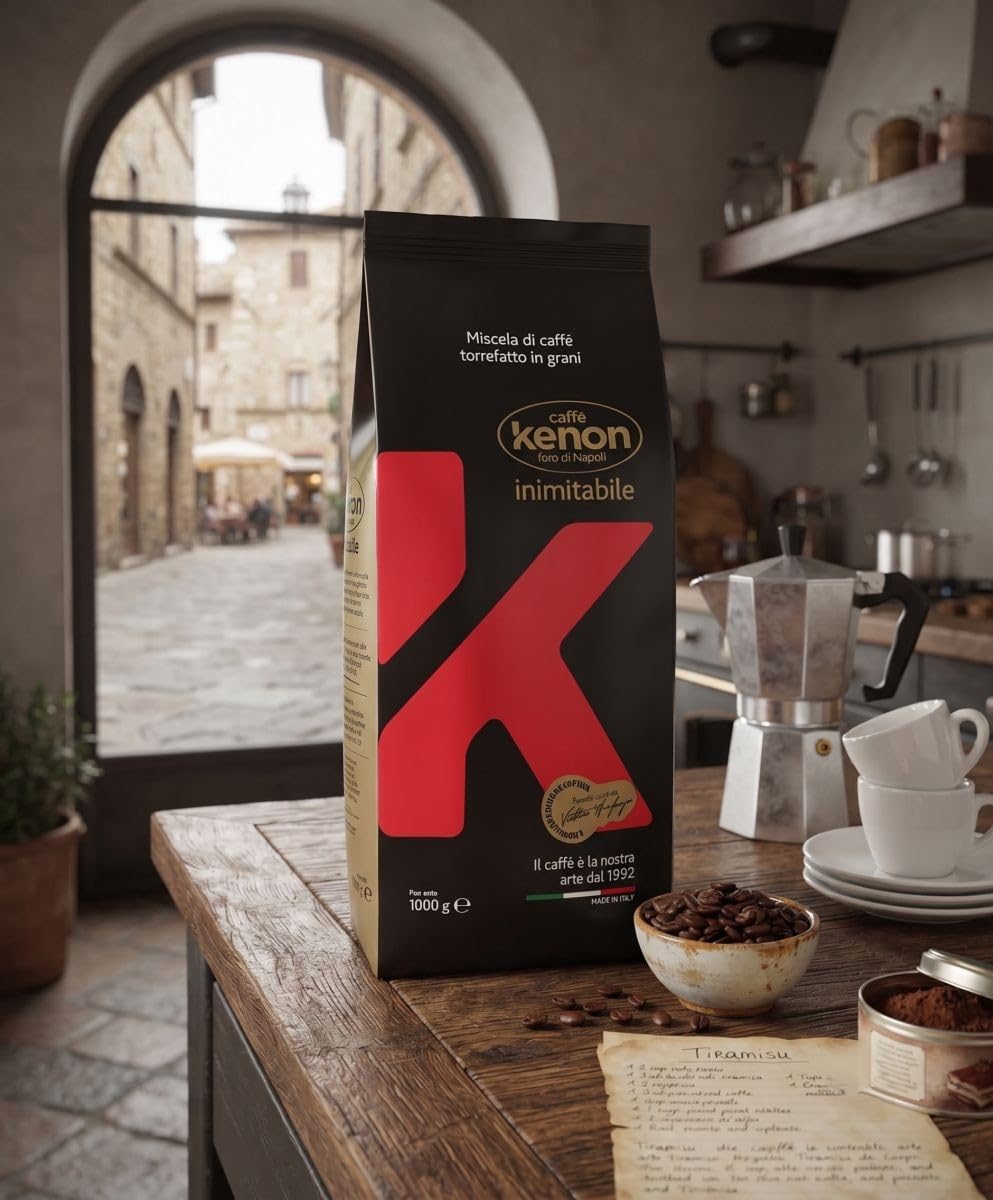Confezione da 1 Kg, Caffe' Kenon in Grani, Miscela Crema Bar - Chicco | Miscela di caffè con buona percentuale di Arabica, dal gusto delicato e dall’aroma intenso.