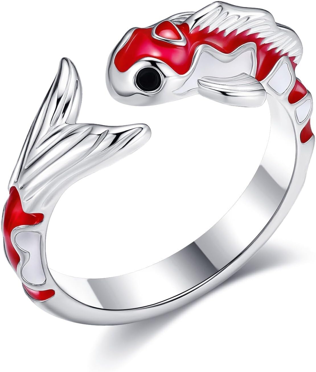 Koi Fish Ring for Women 925 Sterling Sliver Crochet Adjustable Rings Kio Fish Lucky Jewelry Gifts for Women Mother Friend