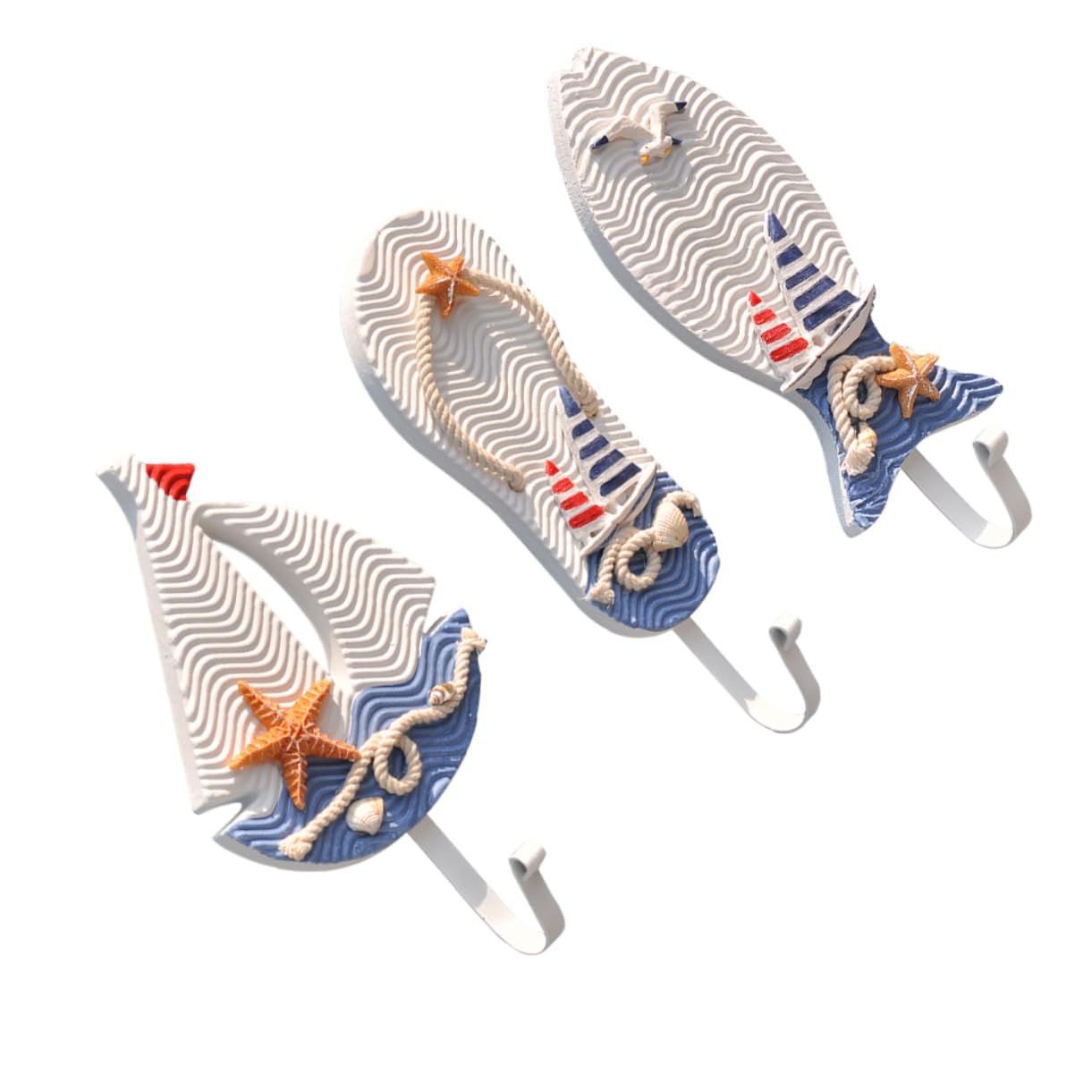 Ganci in Legno Stile Marino a Tema Costiero, Set da 3 Pezzi, Ganci Multifunzione Decorativi per Cappelli e Abbigliamento Atmosfera Estiva Stili multipli