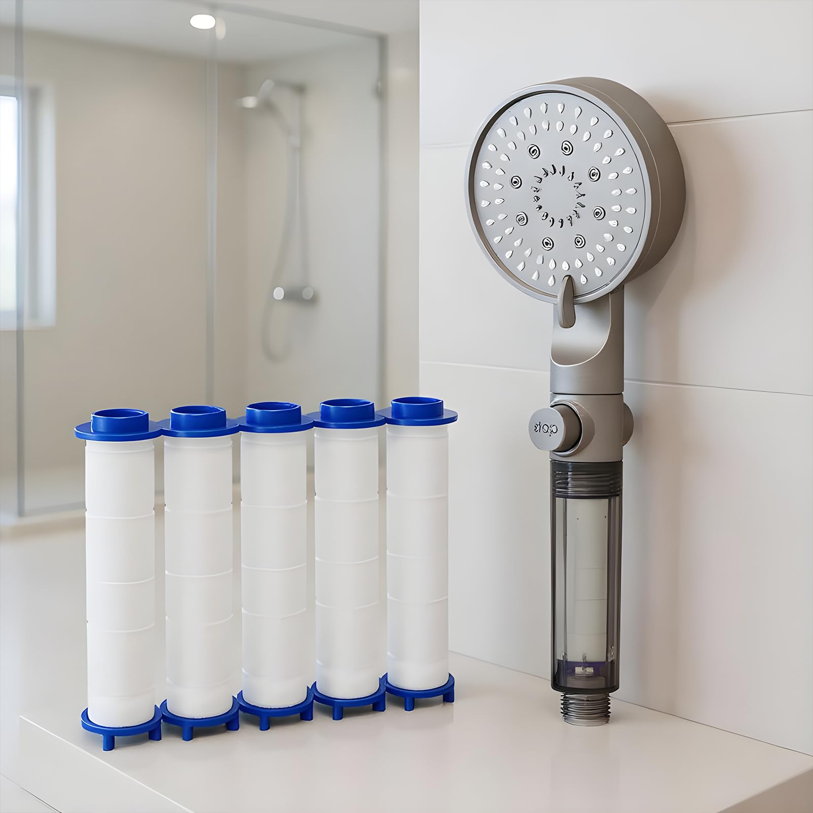 Soffione doccia filtrato | Soffione doccia filtrato a 5 modalità con palmare | Rubinetto spruzzatore regolabile per bagno, camper, casa, palestra, appartamento all'aperto dormitorio