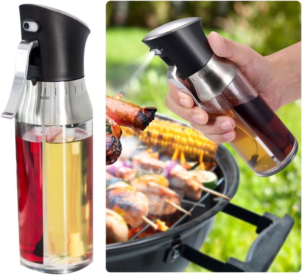 Oil and Vinegar Sprayer 2-in-1 Kitchen Dual Spouts Olive Oil Sprayer Set for Barbecue Salad Roasting Baking Grilling Frying