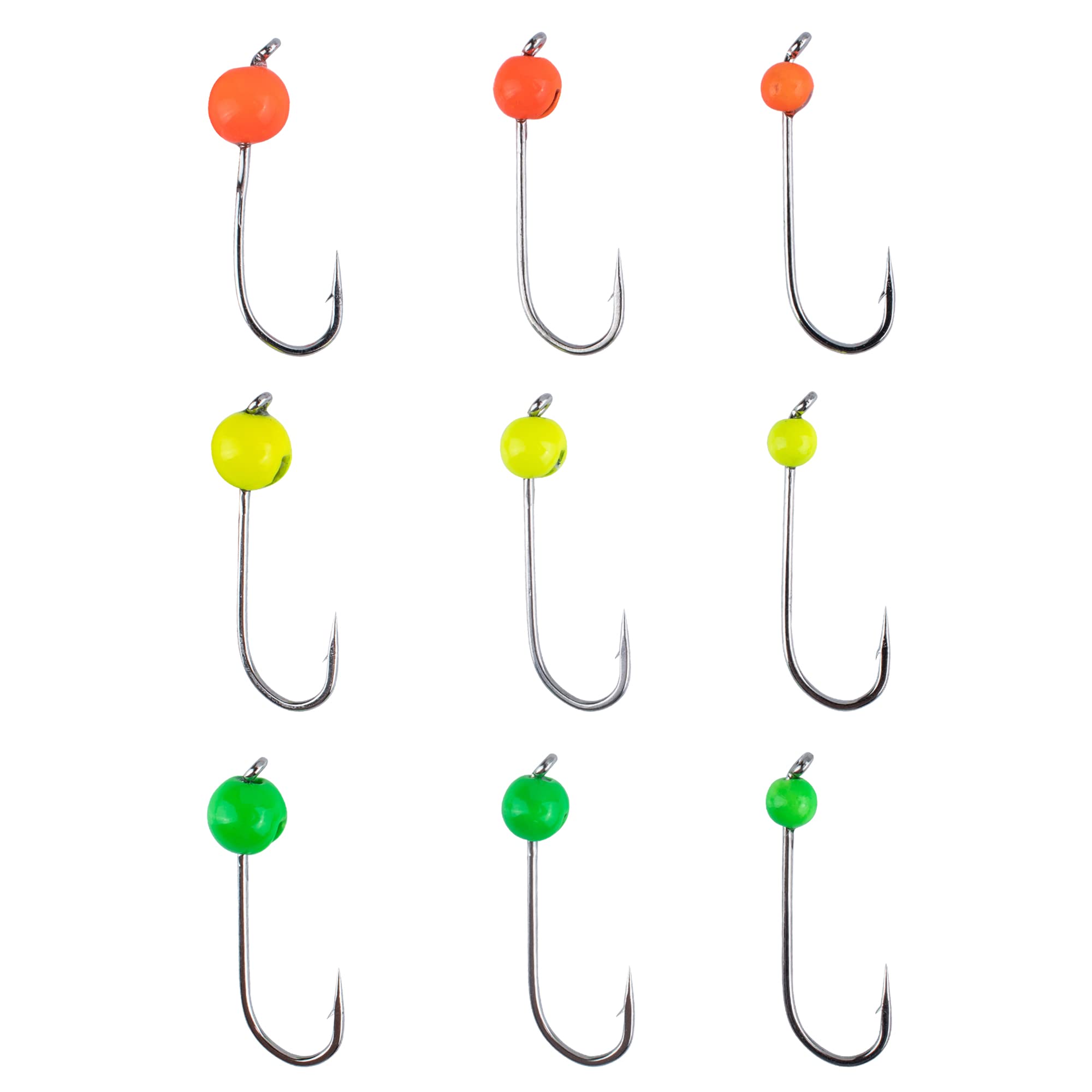 ZiteFishing Tungsten Jig Hook Set Neon - 9 Pieces 0.3 g - 1.2 g Tungsten Beads on Trout Hook - 3 x Each for Rubber Bait Trout Bait Ultra Light Fishing