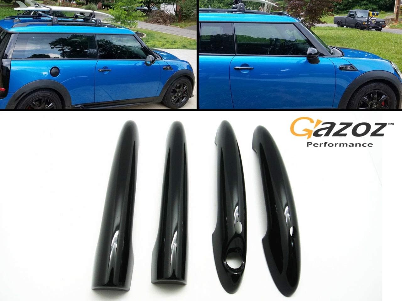 Black Glossy Keyless Door Handle Cover Compatible with Mini Cooper Clubman R55 Wagon 07-14