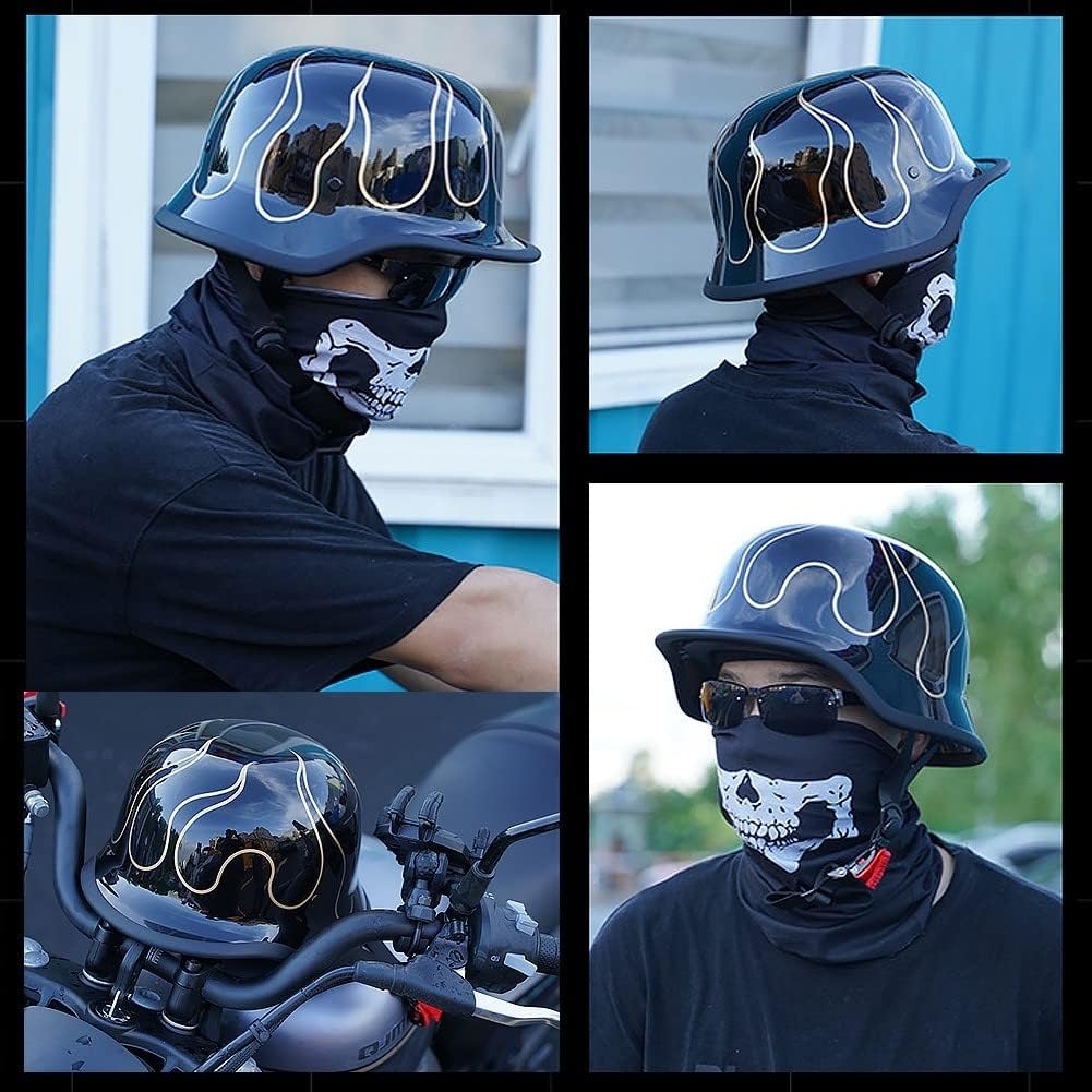 Vintage Stile Tedesco Mezzo Casco, ECE Approvato, Faccia Aperta Casco con Fibbia a Rilascio Rapido, Adulto Uomini Donne Caschi di Moto per Bicicletta Incrociatore Scooter