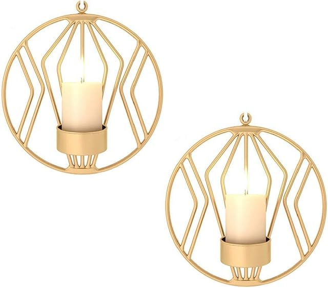 Sziqiqi Set of 2 wall candle holders for living room, wall sconces for pillar candles or tea light, Metal metal candelabra for Living Room Bedroom, for Wedding Bedroom Decor, Gold