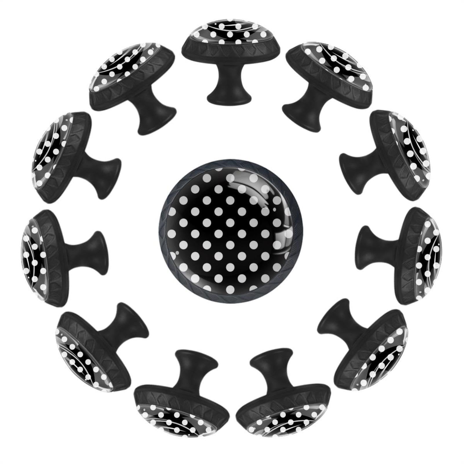 Boutons d'armoire ronds à pois noirs et blancs en lot de 12 pièces pour meubles