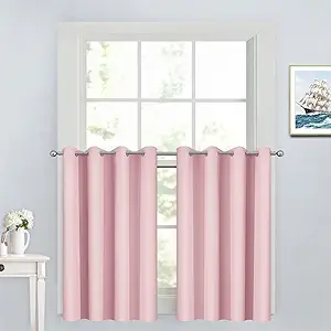 Yakamok Insulated Blackout Window Draperies - Energy Efficient Home Decor Grommet Top Curtains for Bedroom(Pink, 52Wx36L, 2 Panels)