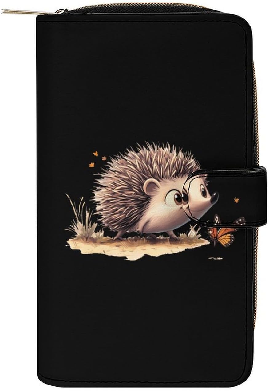 Hedgehog Butterfly Women's Long Wallet Leather Large Capacity Wristlet Clutch Purse Wallets