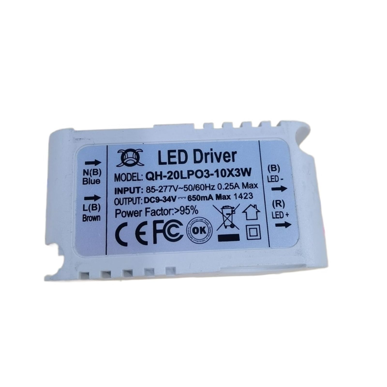 Controlador LED de aislamiento de 20 W CA 85-277 V, 6-10 x 3 W, 600 mA CC 18-34 V, fuente de alimentación LED, corriente constante, lámpara de techo.(10pcs led driver)