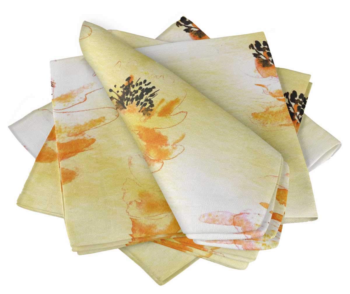 Serviette de table tissu or et fleur aquarelle S4Sassy pack de 6 pièces de 18x18 pouces