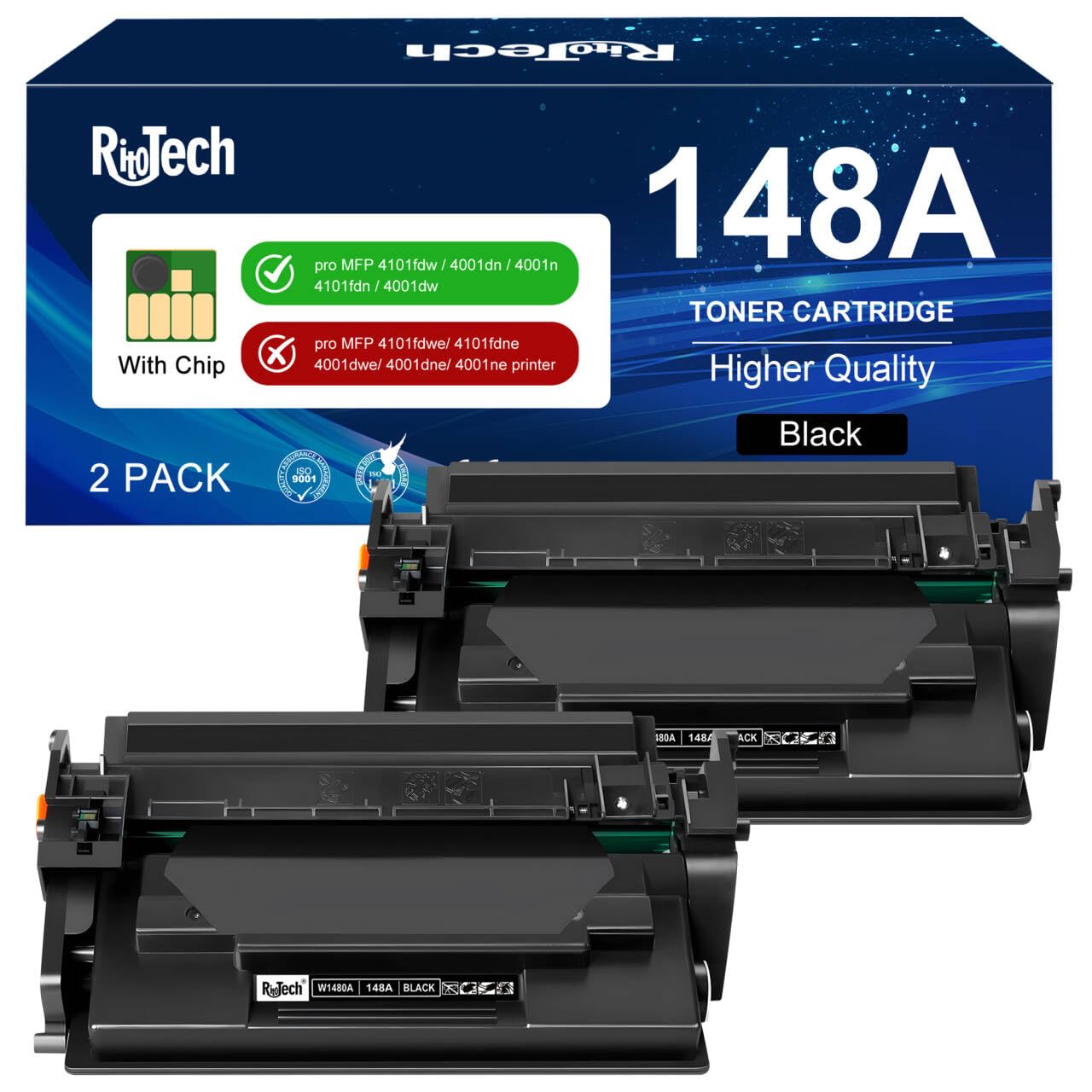 RitoTech 148A Black Toner Cartridges,with Chip for HP 148A 148X W1480A W1480X for HP Laserjet Pro MFP 4101fdw 4001dn 4001n 4101fdn 4001dw Printer Ink,