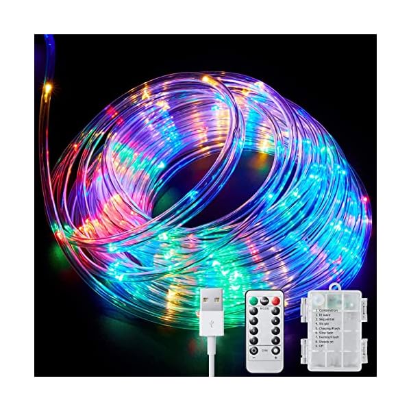 12M LED Schlauch Lichterkette Außen, USB und batteriebetriebene LED IP67 Wasserdicht Bunt Lichterschlauch mit 8 Modi…