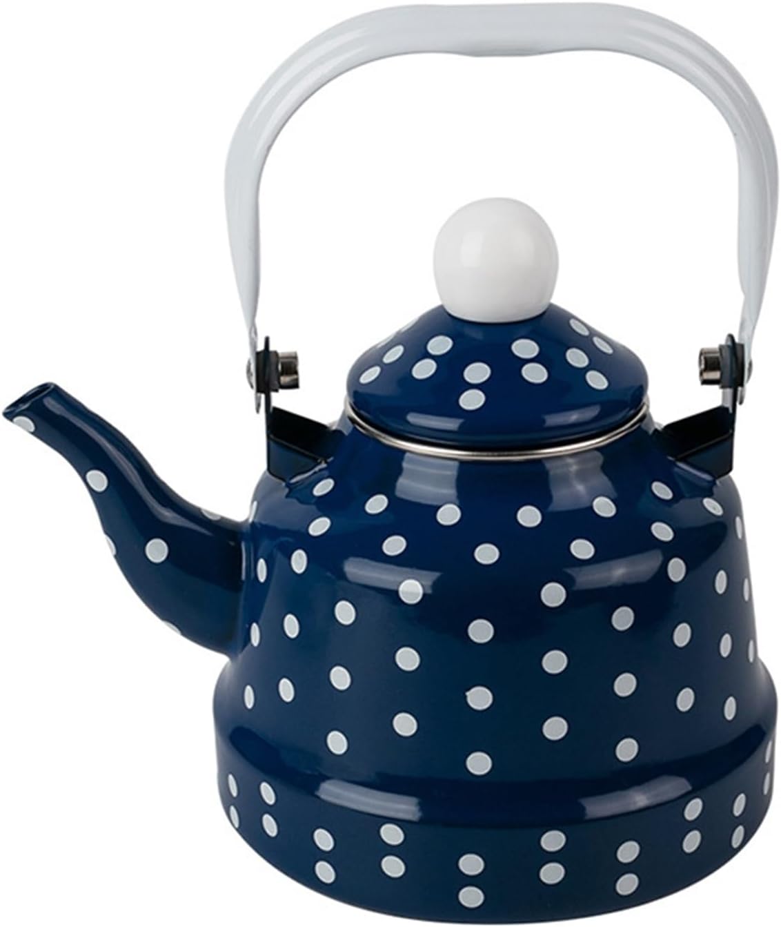 Enamel Stovetop Tea Kettle with Polka Dot Pattern, Vintage Teakettle with Foldable Steel Handle, No Whistling (Blue 2.5L)