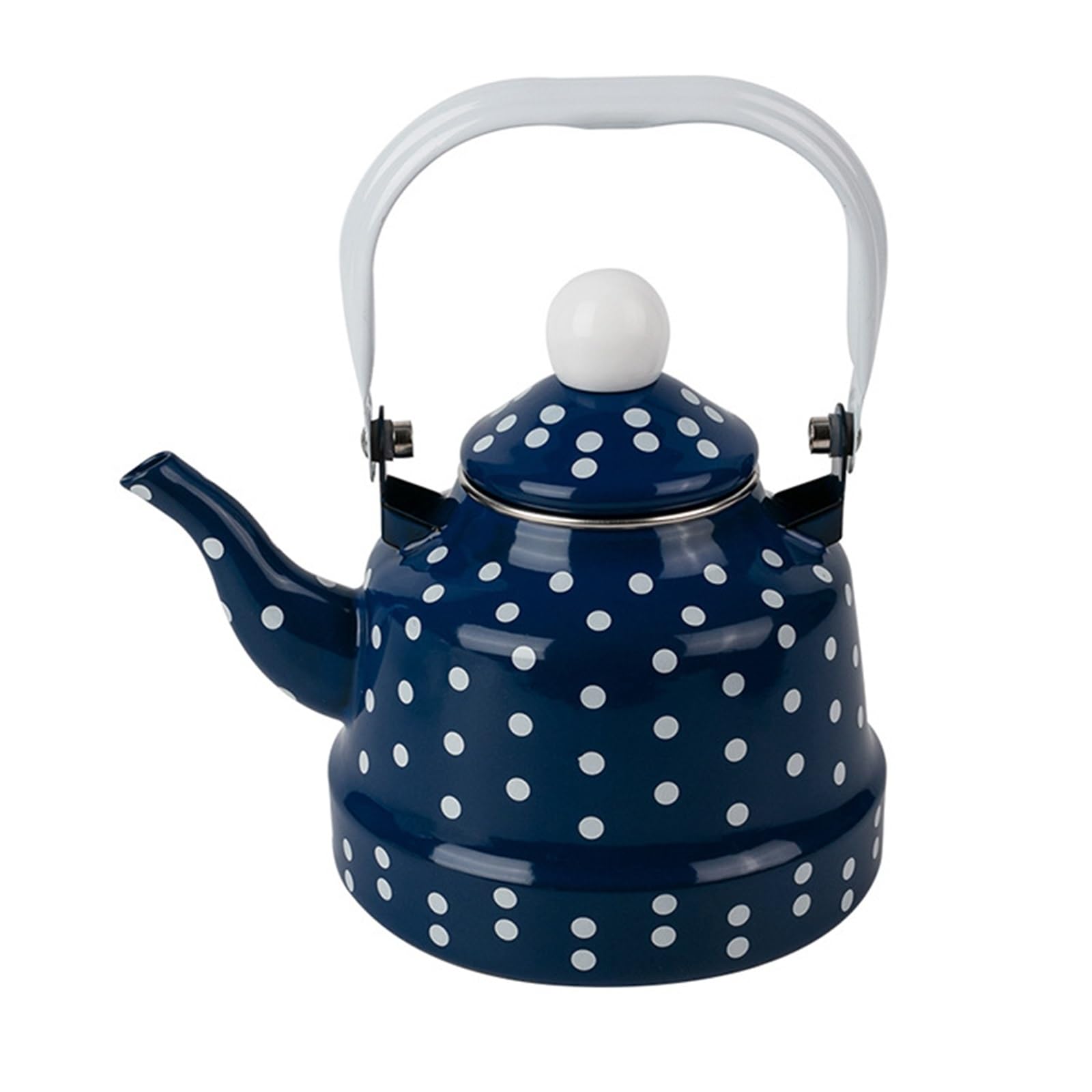 Tetera de Acero esmaltada en Azul, Bonita Tetera con Lunares Blancos y asa ergonómica Plegable, Estilo Vintage (1,1 l)