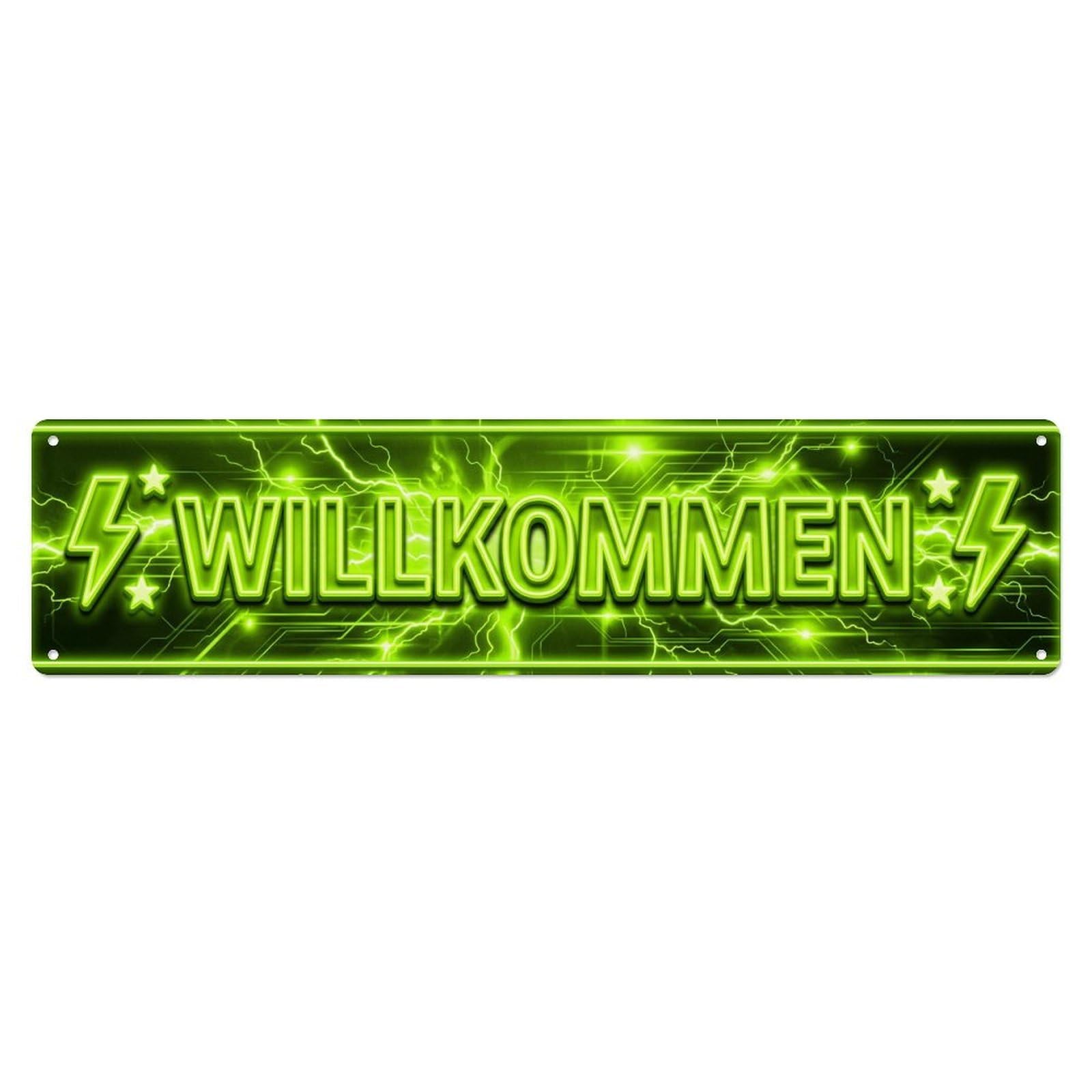 Okahys 4X16inch(10X40cm) Lime Green Electric Neon Welcome Metal Tin Sign