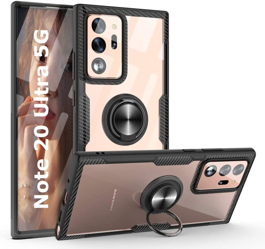 REALCASE for Samsung Galaxy Note 20 Ultra 5G Back Cover Case | Hybrid Carbon Fiber Shock Proof Bumper | Clear Hd Transparent Back Design with Ring Holder Back Case (Black) (B0B16DG98S) Amazon Price History, Amazon Price Tracker