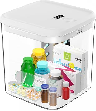 Medicine Lock Box for Safe Medication, Clear Lockable Storage Box for Snacks Food, Phone Lock Boxes with Combination Code for Home/Dorms/Office Storage Lockers White