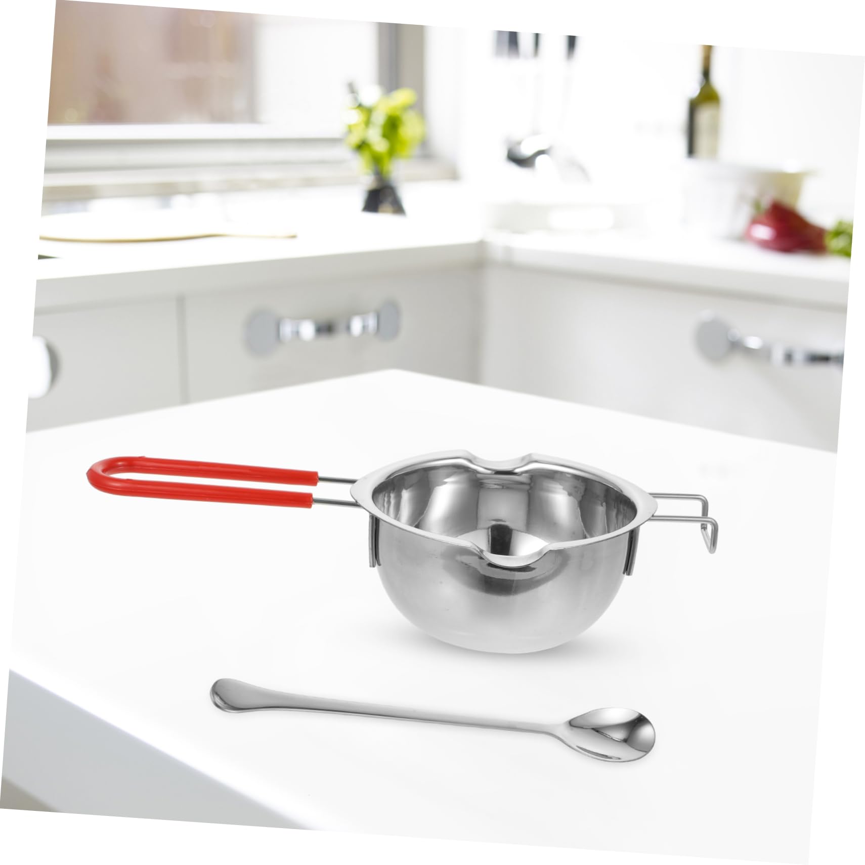Mikinona 1set Melting Pot with Mixing Spoon Silver Bowl for Melting Butter Cheese and Wax Versatile Heating Bowl with Stirring Spoon for Cooking and Candy Making