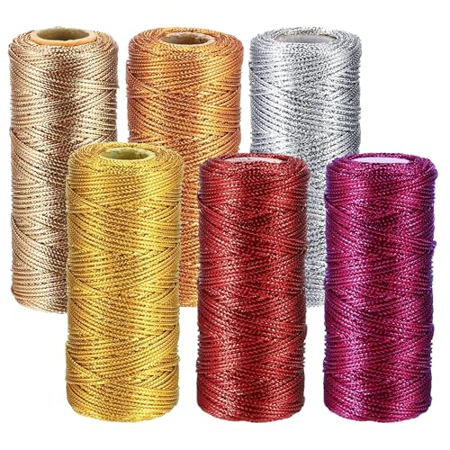 Yayatty 6 Rollos Cordón Metálico 100m Cordón Metálico Hilo 1.5MM Hilo de Navidad para Manualidades, Joyería de Bricolaje, Embalaje de Regalo y Decoración Navideña