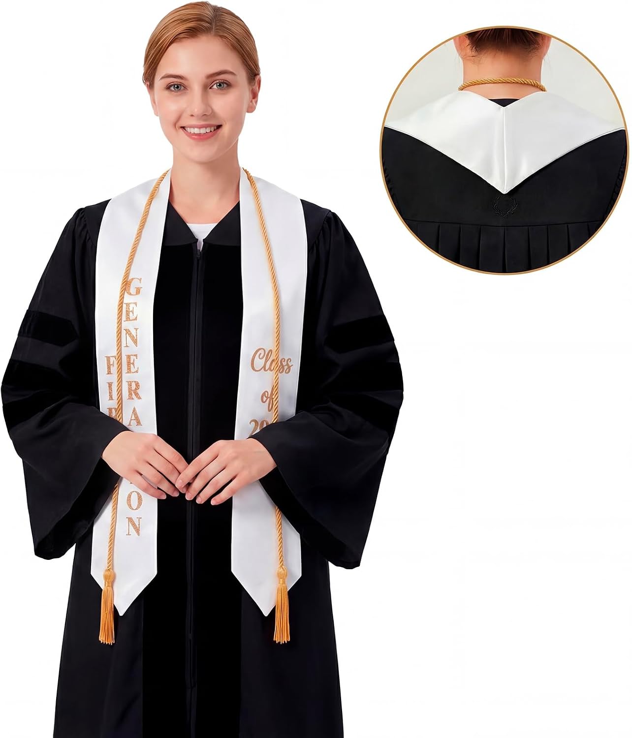 First Generation Graduation Stole Class of 2026 with Honor Cord – V Shape Glitter Stole for High College Graduate