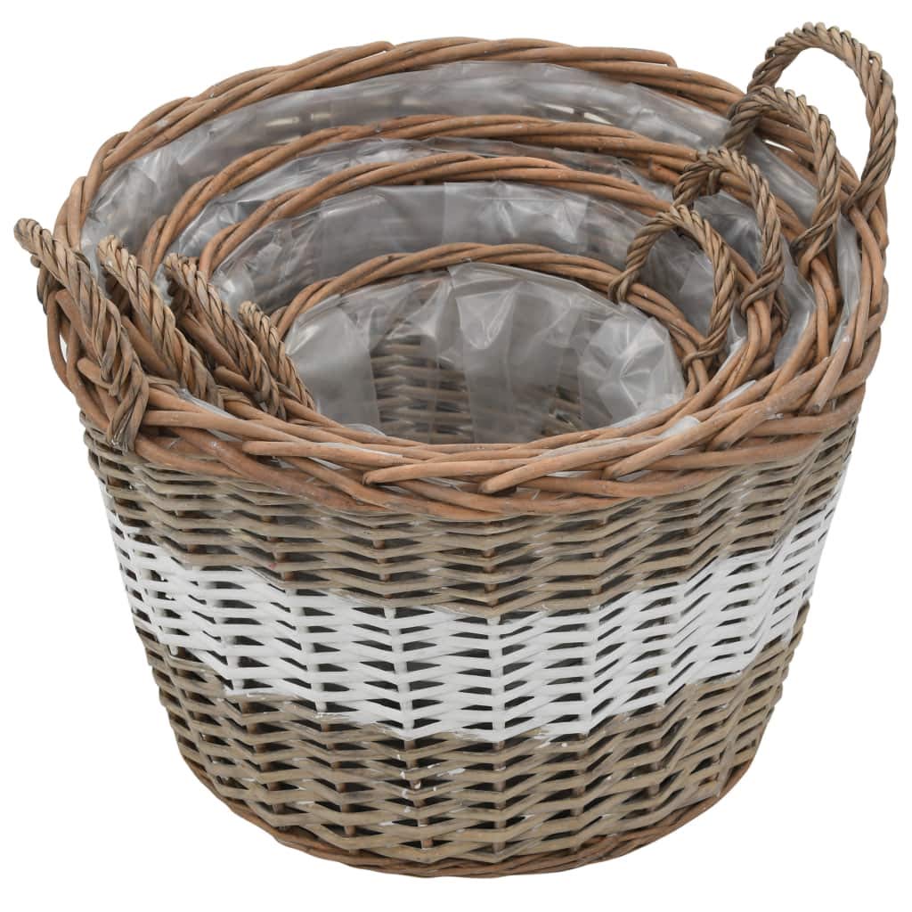 Festnight Pflanzgefäß-Set 4-TLG. | Pflanzkorb Blumenkorb | Balkon Pflanzkorb | Terrasse Pflanzkübel | Weidenkörbe | Blumenkasten | Korbweide mit PE-Auskleidung