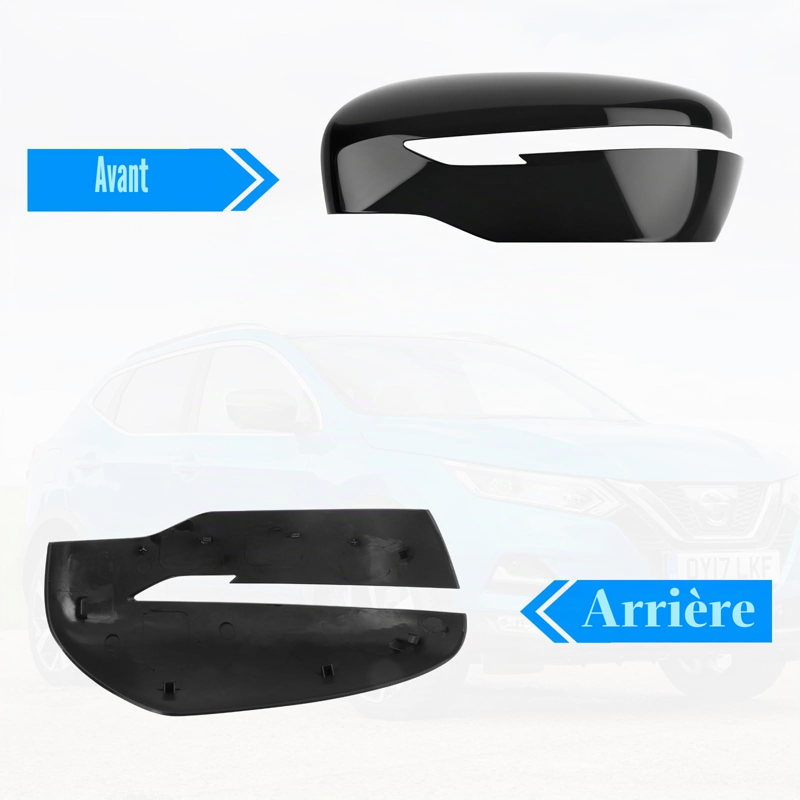 1 Par Capuchon de Rétroviseur Remplacement pour Nissan Qashqai J11 2014-2020/Rogue 2013-2021, Coque Retroviseur Exterieur De Voiture Couvercle Capuchon de Retroviseurs (Noir)